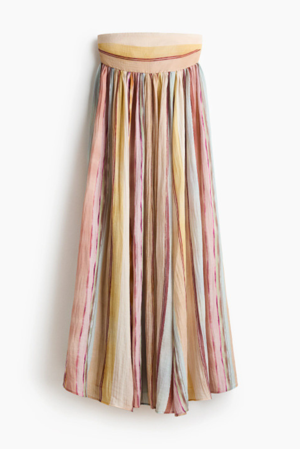 Pastel striped long dress hanging display
