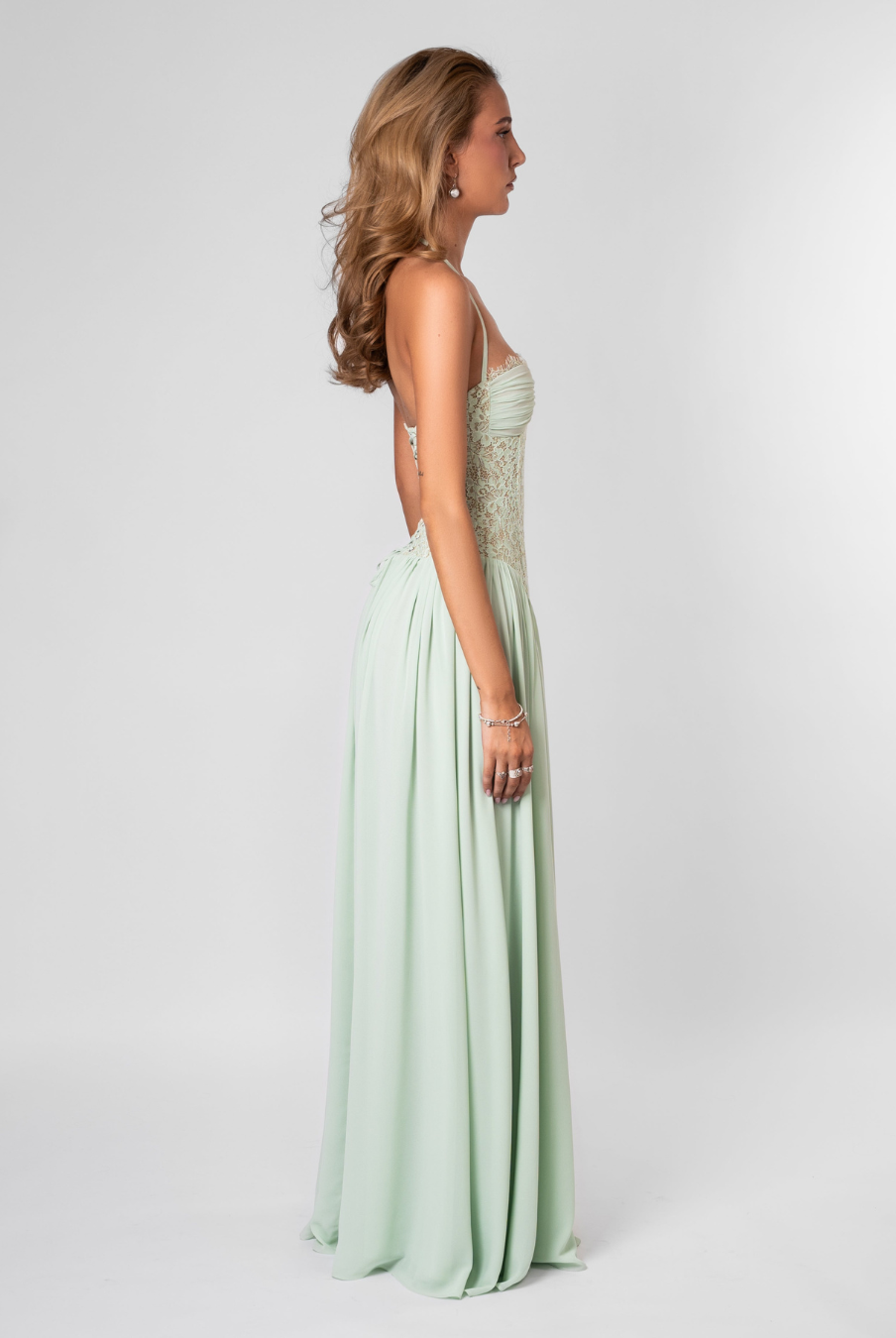 Mint maxi dress, side view