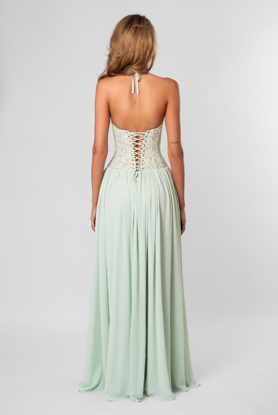 Mint lace back maxi dress