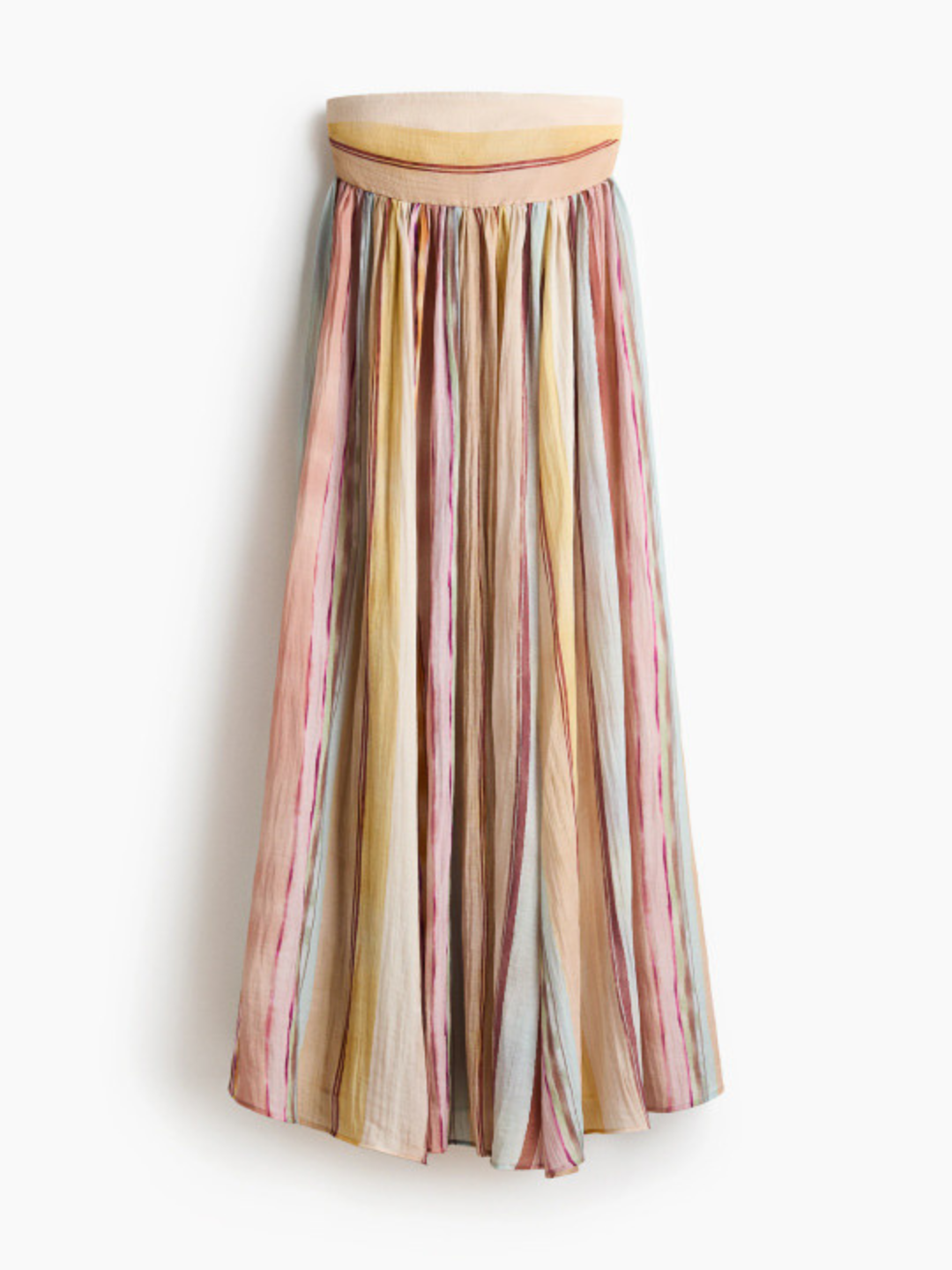 Pastel striped long dress hanging display