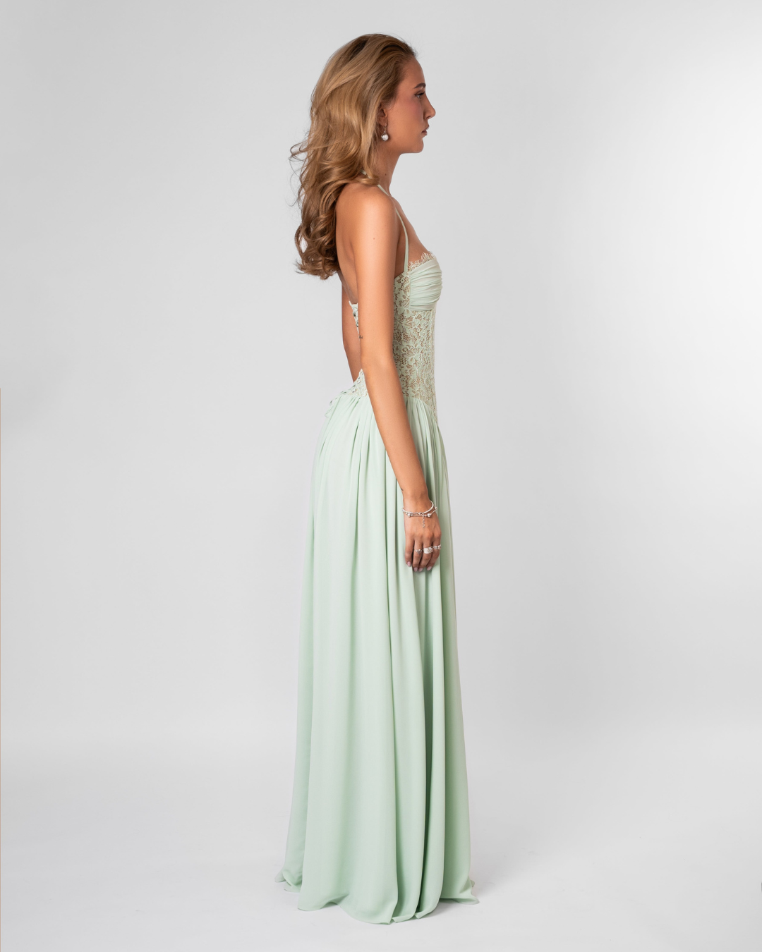 Mint maxi dress, side view