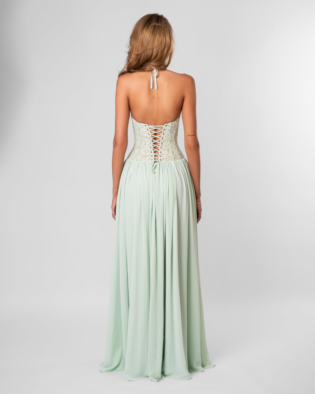 Mint lace back maxi dress